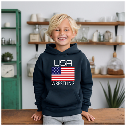 Wrestling Team Wrestle USA American Flag Wrestler Gift Youth Hoodie Heavy Blend Hooded Sweatshirt