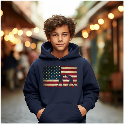 Wrestling American Flag prints Gift for a Wrestler Youth Hoodie Heavy Blend Hooded Sweatshirt