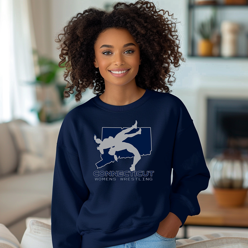 Connecticut Women Wrestling Girls High School Wrestler Team Warm Cozy Comfortable Unisex Crewneck Sweatshirt