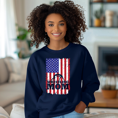 USA Flag Wrestling Mom Sweat Shirt Moms of Wrestlers Warm Cozy Comfortable Unisex Crewneck Sweatshirt