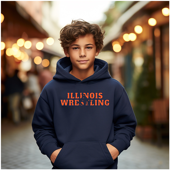 Illinois Boys Wrestling Team Freestyle Wrestler Gear Gift Youth Hoodie Heavy Blend Hooded Sweatshirt