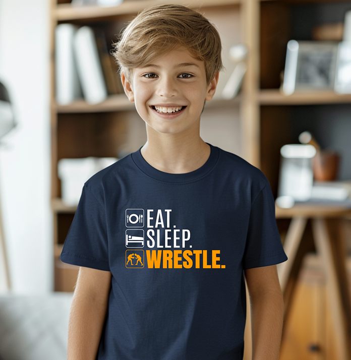 Funny Eat Sleep Wrestle Youth Freestyle Wrestling T-Shirt Kids Wrestler Tee