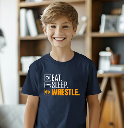 Funny Eat Sleep Wrestle Youth Freestyle Wrestling T-Shirt Kids Wrestler Tee