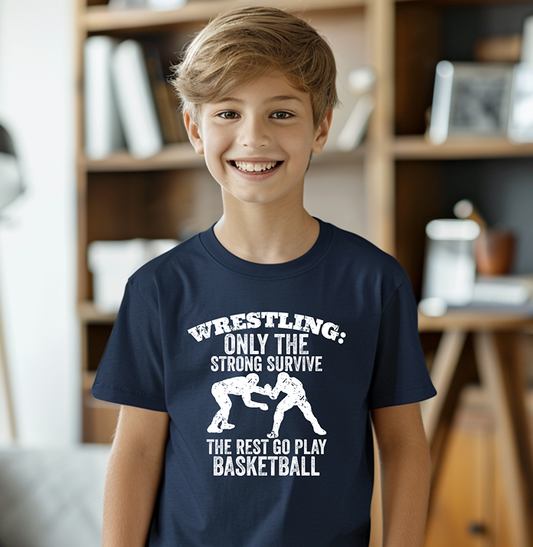 Only Strong Survive Wrestling Quote Youth Freestyle Wrestling T-Shirt Kids Wrestler Tee