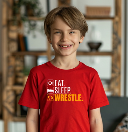 Funny Eat Sleep Wrestle Youth Freestyle Wrestling T-Shirt Kids Wrestler Tee