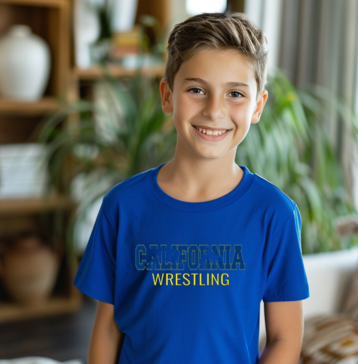 California Wrestler Silhouette Californian Kids Youth Freestyle Wrestling T-Shirt Kids Wrestle Tee