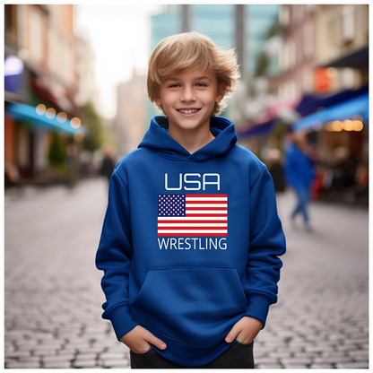 Wrestling Team Wrestle USA American Flag Wrestler Gift Youth Hoodie Heavy Blend Hooded Sweatshirt