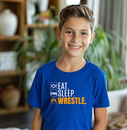 Funny Eat Sleep Wrestle Youth Freestyle Wrestling T-Shirt Kids Wrestler Tee