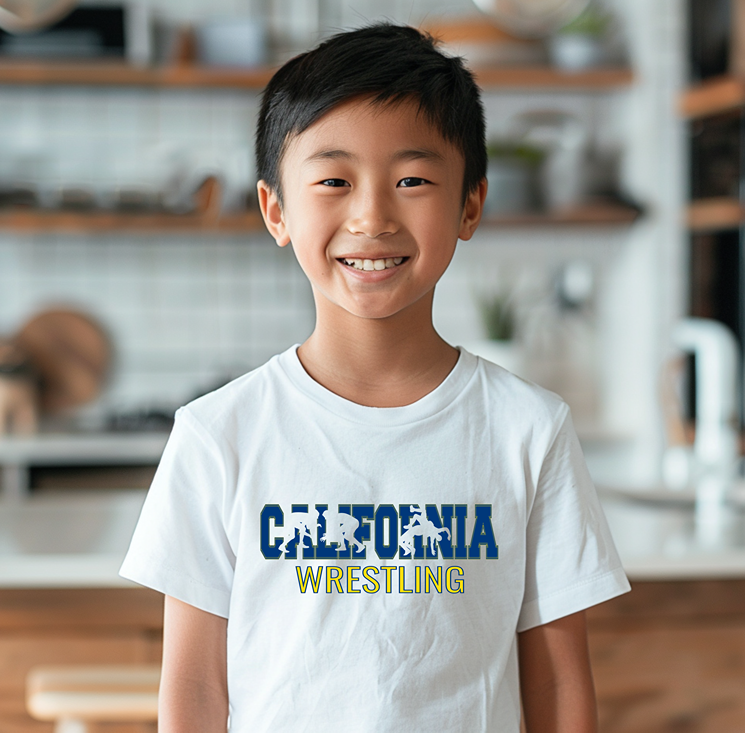 California Wrestler Silhouette Californian Kids Youth Freestyle Wrestling T-Shirt Kids Wrestle Tee