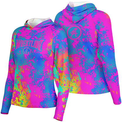Women's Wrestling Psychedelic Thermal Heatmap Long Sleeve Hooded Performance Shirt - AOP