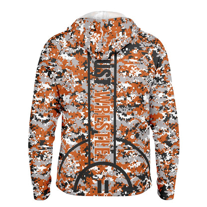 State of Oklahoma Wrestling Men's Wrestler Long Sleeve Hooded Performance Shirt - AOP Pixel Camo