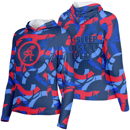 4Wrestlers Patriotic Abstract Women's Wrestling Long Sleeve Hooded Performance Shirt - AOP