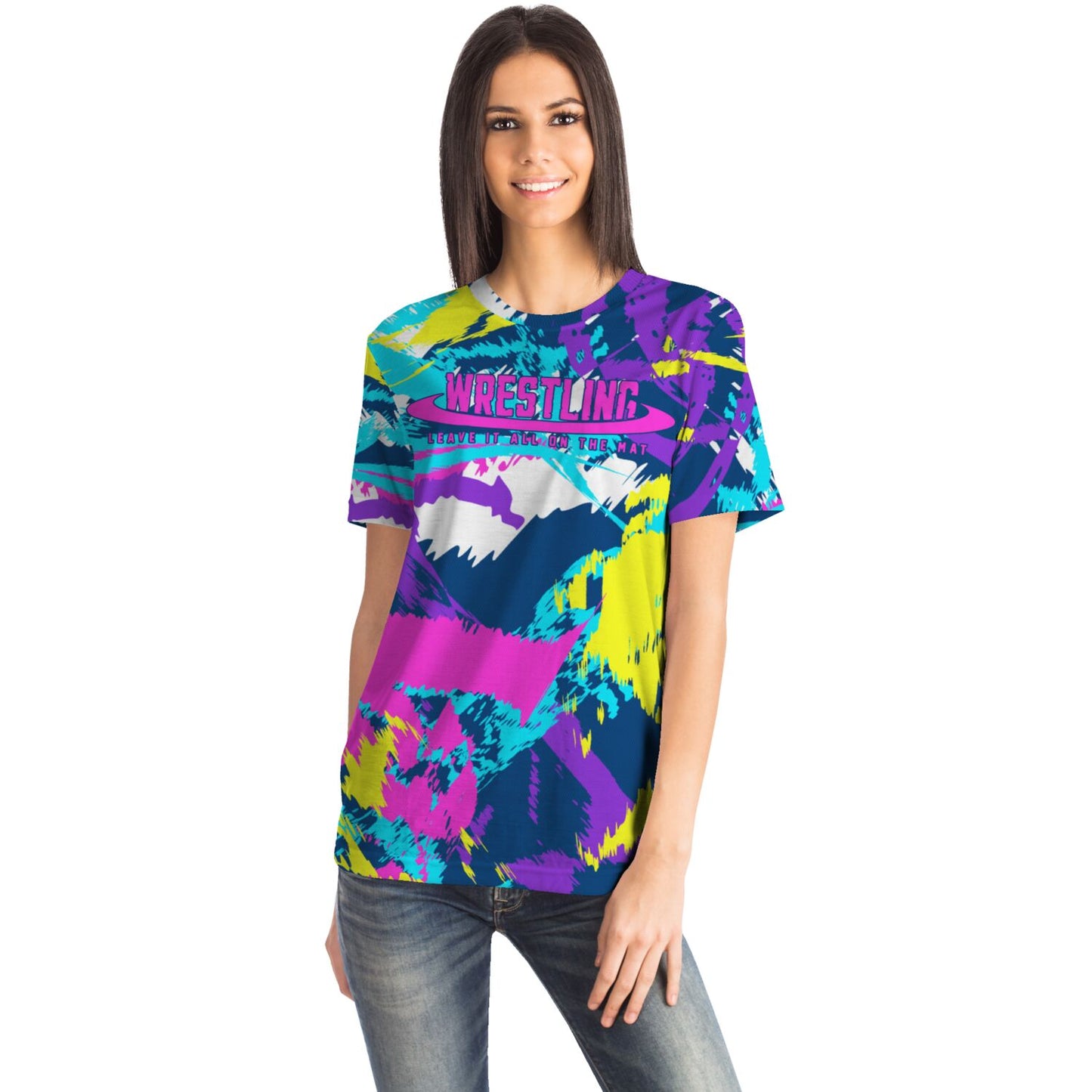 4Wrestlers Leave It All On The Mat Purple Splatter Womens Wrestling T-shirt