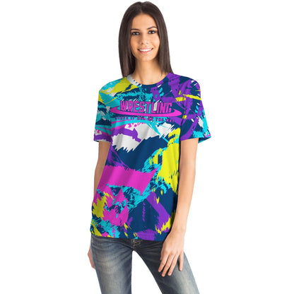 4Wrestlers Leave It All On The Mat Purple Splatter Womens Wrestling T-shirt