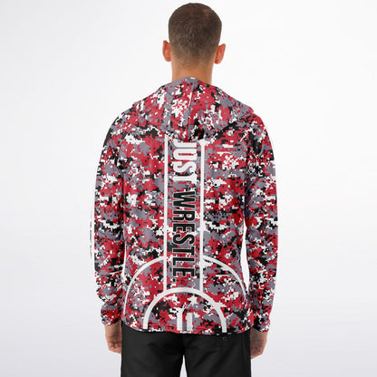 State of Wisconsin Wrestling Men's Wrestler Long Sleeve Hooded Performance Shirt - AOP Pixel Camo