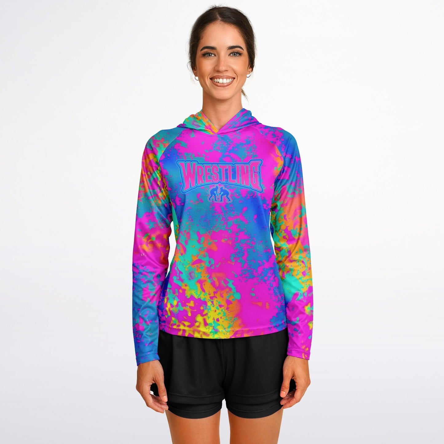 Women's Wrestling Psychedelic Thermal Heatmap Long Sleeve Hooded Performance Shirt - AOP