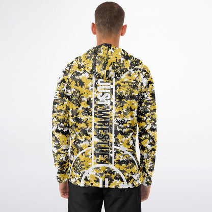 State of Iowa Wrestling Men's Long Sleeve Hooded Performance Shirt - AOP Pixel Camo
